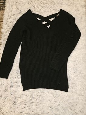 Ambiance Apparel Black Criss Cross Back Knit Sweater Size Small